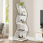 Tribesigns Corner Shelf, Modern 5-Tier Wall Corner Bookshelf, Stylish Corner Small Bookcase Storage Rack Plant Stand with Unique Shape for Living Room, Home Office (White, 1PC) - Image 4