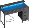 Huuger Gaming Desk with 6 Drawers, Computer Desk with LED Lights Power Outlets and Type-C, 39 Inch Office Desk with Storage, Monitor Stand, Writing Desk Work Desk Home Office, Bedroom, Black, 1CD100B by Huuger