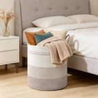 58L Tall Cotton Rope Laundry Basket with Handles, Brown Striped - Image 5