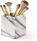 Natural Lilac Marble Toothbrush Holder 3.93Inch Solid Stone Makeup Brush Organizer, Luxurious Pen Holder, Square Utensil Storage Container for Bathroom, Office, Countertop Home Decor (WH097) by WORHE