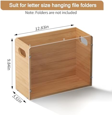 Sbanmao Acrylic Wall File Organizer, Hanging File Folder Organizer with Handle, Bamboo File Box File Crate Storage Box, Portable Filing Organizer for Home Office Classroom (Letter Size, 2 Pack) - Image 2