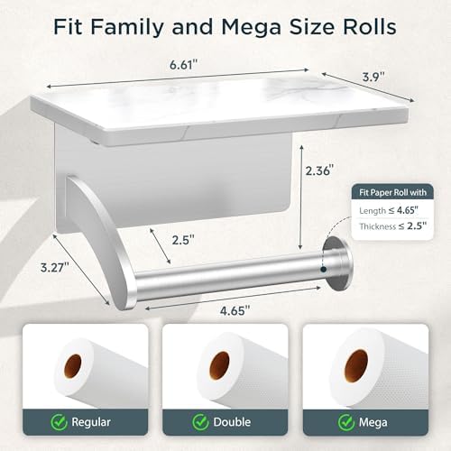 FORIOUS Toilet Paper Holder with Shelf, Natural Marble, Commercial - Image 6