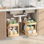APRTAT 2 Pack Bamboo Under Sink Organizer, 2-Tier Pull Out Storage Drawers by HEALTHYYOU
