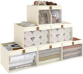 Linen Closet Organizers and Storage, Closet Storage Bins Basket Organizer, Foldable Organization Baskets with Mesh Window for Clothes Towels and Toys, 10.75" x 10.75" x 7.5", Beige, 6 pack by Coyacool