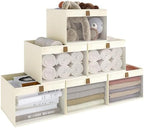 Linen Closet Organizers and Storage, Closet Storage Bins Basket Organizer, Foldable Organization Baskets with Mesh Window for Clothes Towels and Toys, 14.5" x 14.5" x 10.25", Beige, 6 pack by Coyacool