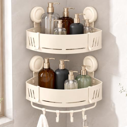 Suction Cup Corner Shower Caddy,No Drilling Aluminum Shower Shelf（Beige) by Unknown