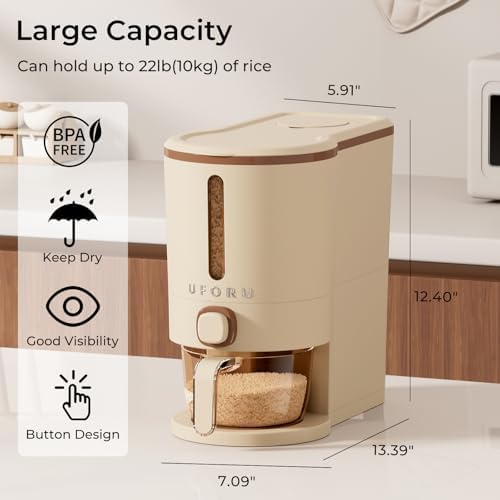 UFORU Rice Dispenser 13 LB,Airtight Storage Container With Measuring Cup - Image 2