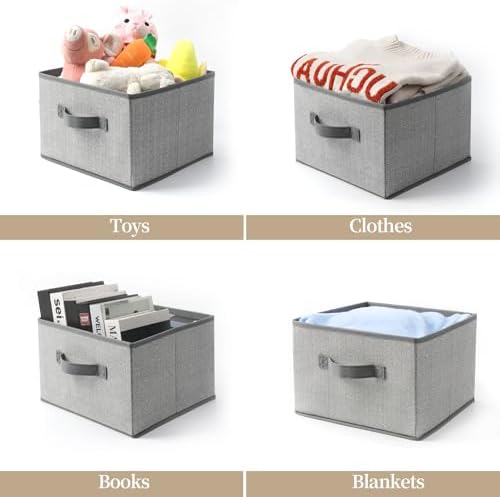 Storage Baskets, 11-Inch Woven Fabric Bins, Storage Cubes with Reinforced Handles, Organizer Bins for Closet Shelves, Foldable, for Toys, Clothes (4PCS/Grey-11*11*7.8inch) - Image 4
