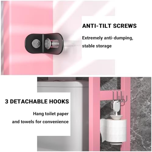 Homykic Over The Toilet Storage, 3-Tier Bamboo Bathroom Shelf, Pink - Image 5