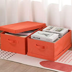 HOONEX Storage Bins with Lids for Organizing, Pack of 2, Storage Boxes with 2 Carrying Handles and Sturdy Heavy Cardboard, 16.5" L x 11.8" W x 7.5" H for Shoes, Books, Clothes, Nursery, Orange - Image 3