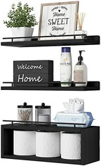 WOPITUES Floating Shelves for Wall with Cube Shelf, Wall Shelves with Metal Rail for Bathroom Decor, Bathroom Organizers and Storage, Over Toilet Shelves for Toilet Paper-Black by WOPITUESOfficial