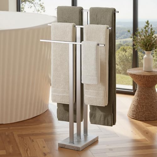 KES 3-Tier Standing Towel Rack, Heavy Marble Base, 36" H, Brushed Nickel by KES