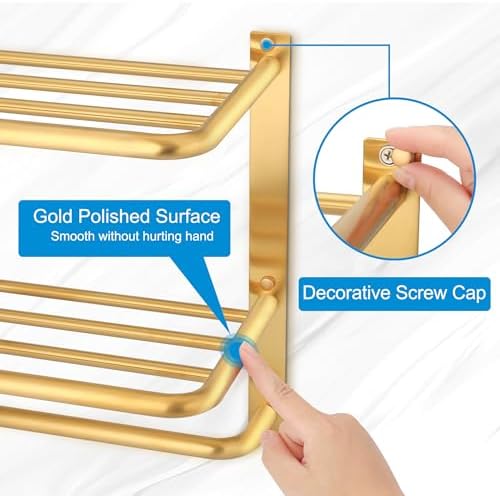 3-Tier Bathroom Towel Rack, SUS 304 Wall Mount, Brushed Gold - Image 2