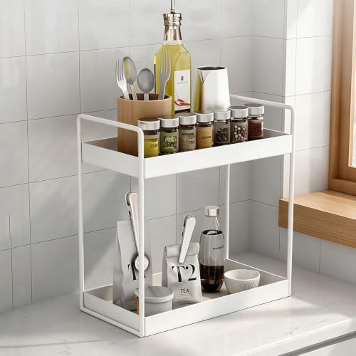 2 Tier Bathroom Counter Organizer, Vanity Storage Shelf, White - Image 6