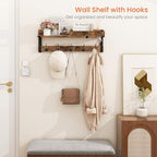 Homode Coat Rack with Shelf, Wall Shelf with Hooks, Rustic Brown Black - Image 2