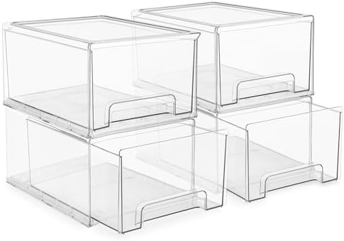 Sorbus Clear Stackable Storage Drawers with Pull-Out Bins (Large, 4 Pack) by Sorbus