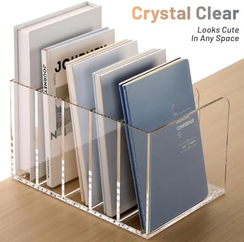 SANRUI Clear Acrylic File Organizer for Desk 5-Section Upright File Sorter - Image 3