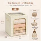 GoMaihe Blanket Storage Bins with Metal Frame for Closet, 55L 4-Pack Beige - Image 3