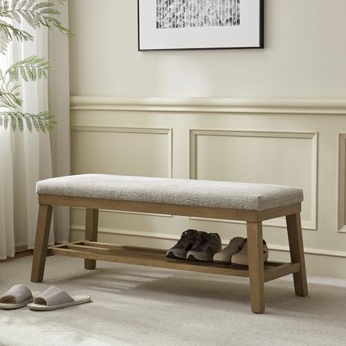 VKNOW Entryway Bench, Storage Shoe Bench with Rubberwood Legs, Brown by VKNOW