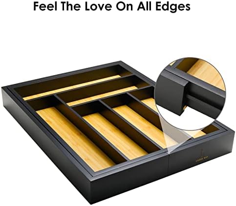 Bamboo drawer organizer, utensil holder, silverware organizer, and adjustable cutlery tray with drawer dividers, for kitchen, office desk, and bathroom storage (Black) - Image 2