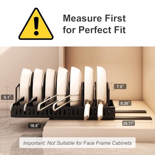Pots and Pans Organizer Under Cabinet 2 Pack, Pull-Out Cabinet Organizer for Pot Lids, Bakeware, Dishes, 8 Adjustable Dividers (Black - Image 2