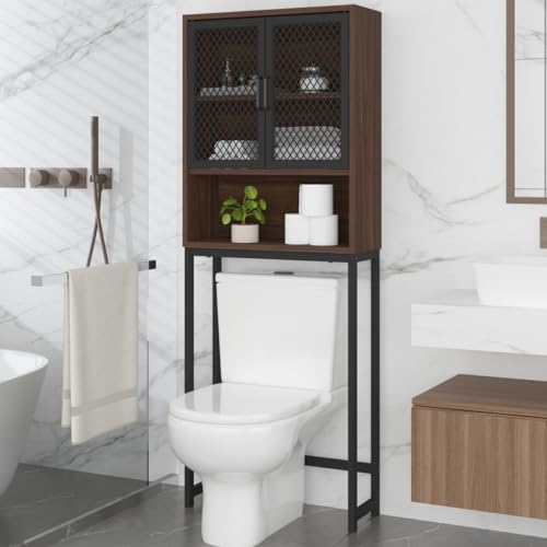 Launica 65 Inch Over The Toilet Storage Cabinet Wood and Metal Walnut by LAUNICA