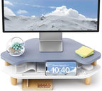 AFOOYO Monitor Stand Riser,2 Tier Corner Wood Sturdy 16.5In Computer Stand, Multi-Purpose Desktop Storage Stand for Laptop,PC,iMac,Printer,Computer,Blue by AFOOYO