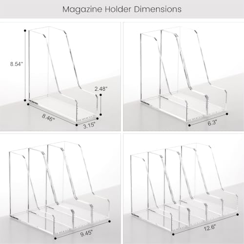 HeZone Acrylic Magazine Rack File Holder Desk Organizers and Storage 2-Pack Small Clear Acrylic Vertical Magazine Holder Book Stand for Office Desk - Image 2