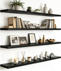 YYWUOJJ Wood Floating Shelves for Wall Decor, Rustic Wall Shelves for Bedroom Bathroom Kitchen Living Room, Set of 4 Black 48 Inch by YYWUOJJ