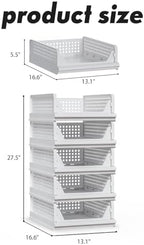 Proarea 5 Pack Stackable Storage Bins, Closet Organizers and Storage, Foldable Closet Organizer Baskets for Clothes, Plastic Drawer Bins for Closet Organization, Wardrobe Shelf, Laundry Room, White - Image 6