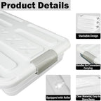 4 Pcs Plastic Under Bed Storage Containers with Handles and Lid Wheels, 23.7 x 15.8 x 4.8 Inch White clear Stackable Latching Container, Clothes Shoes Large Capacity Bins, for Bedroom Closet - Image 3