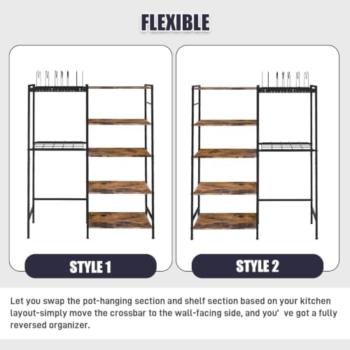 Pot and Pan Organizer Rack with Lids Holder, 5-Tier Kitchen Cookware Storage Shelf, Adjustable Freestanding Pot Rack for Kitchen, Pantry & Dining Room - Image 6