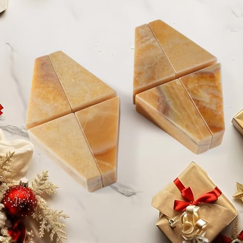 Marble Bookend for Heavy Books, Decorative Bookends for Shelves, Durable and Heavy-Duty Book End for Hardback Book & CDS, Unique Stopper & Holder, Mexico Onyx, Set of 2 - Image 2