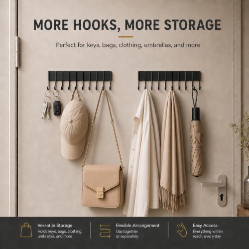 2Pcs Magnetic Key Holder For Fridge With 10 Hooks, Magnetic Utensil Holder For Wall, Strong Magnetic Key Hanger Hook Organizer, Magnent Key Rack For Kitchen Metal Door Grill Tool Coat Towel Purse - Image 5