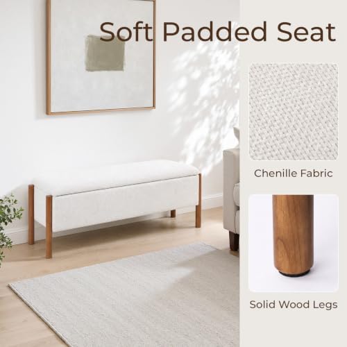 50" Shoe Bench with Storage, Waffle Weave Shoe Rack Bench, Chenille Shoe Storage Bench Entryway Storage with Cushion for Front Doors Entrances Hallway, Mudroom, Closet, Bedroom, Beige, XR-Ben01 - Image 3