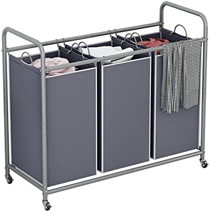 LINZINAR 3 Section Laundry Hamper, Grey Laundry Basket, 135L Laundry Sorter by LINZINAR
