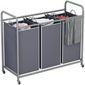 LINZINAR 3 Section Laundry Hamper, Grey Laundry Basket, 135L Laundry Sorter by LINZINAR