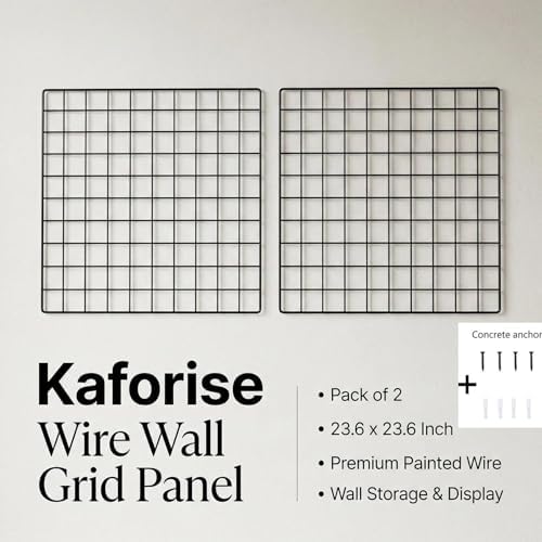 Kaforise Painted Wire Wall Grid Panel, Multifunction Photo Hanging Display and Wall Storage Organizer, Pack of 2, Size:23.6"x 23.6", Square Black - Image 5