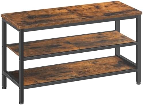 YATINEY Wooden Shoe Bench, 3-Tier Shoe Rack, Sturdy Shoe Storage Bench for Entryway, Living Room, Space Saving Entry Bench, Rustic Brown and Black HX06BR by Yatiney