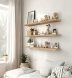 24 Inch Rustic Wood Floating Shelves Farmhouse Wooden Wall Shelves for Bathroom Bedroom Living Room Kitchen Office Set of 4 Light Brown - Image 6