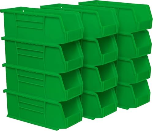 Akro-Mils 30224 AkroBins Plastic Storage Bins, 11"x 4"x 4", Green, 12-Pack by Akro-Mils