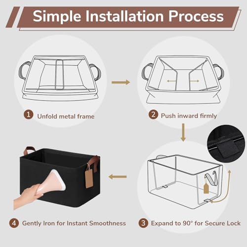 CHICVITA 4 Pack Fabric Storage Bins for Shelves, Metal Frame, 20L Black - Image 7