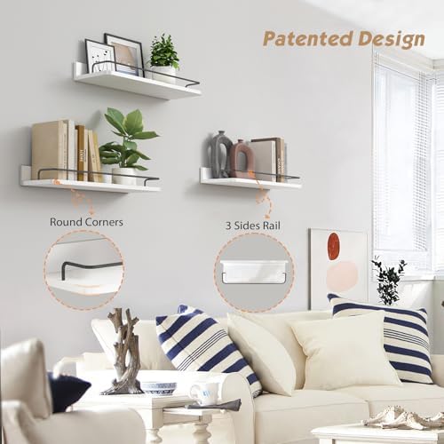 Forbena White Floating Shelves Bathroom Shelves Over Toilet Set of 3, Bathroom Organizers and Storage Shelves Wall Mounted, Modern Wood Corner Wall Shelf for Bedroom Closet -White and Dark Grey - Image 4