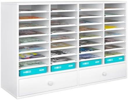 Mail Sorter Wood Literature Organizer, Student Mailbox for Classroom, Desktop Bill Paper Holder for Office Home School, 38 Compartments, White by PAG-Mass