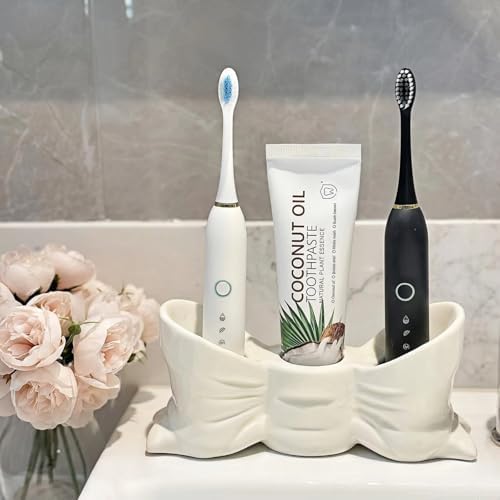 Bow Ceramic Toothbrush Holder, 3-Slot Cute Bathroom Toothbrush Organizer ﻿ - Image 5