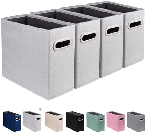 4 Pack Letter Size File Storage Box Collapsible, Fabric Hanging File Folders Organizer, Portable Office Document Holder with Metal Handle, Smooth PVC Rails, Light Gray by ComfortKeeper