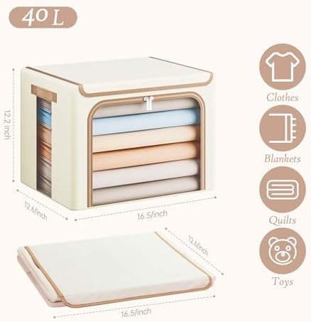 Yecaye Clothes Storage Bins with Lids & Clear Window, Beige, 40L, 3 Pack - Image 2