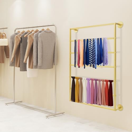 7 Tier Wall Mounted Tie Rack Scarf Display Stand, 50lbs Load Capacity Metal Ribbon Organizer, Towel Holder Display for Home, Bathroom, Florist, Gift Stores (Gold) - Image 4