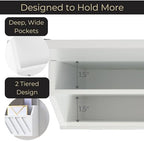 BLU MONACO | Wall Mount Key Holder with Mail Organizer | Wooden Command Center with 3 Hooks and 2-Tier Letter Pockets | Entryway Mail Sorter & Key Rack | White Geometric Wall Organizer for Office Home - Image 3