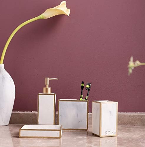Hymmah Bathroom Accessories Set,Toothbrush Holder,Farmhouse Bathroom Decor,4 Pcs Resin Gift Set Apartment Necessities, Contain Toothbrush Cup,Soap Dispenser,Soap Dish,Tumbler - Image 6